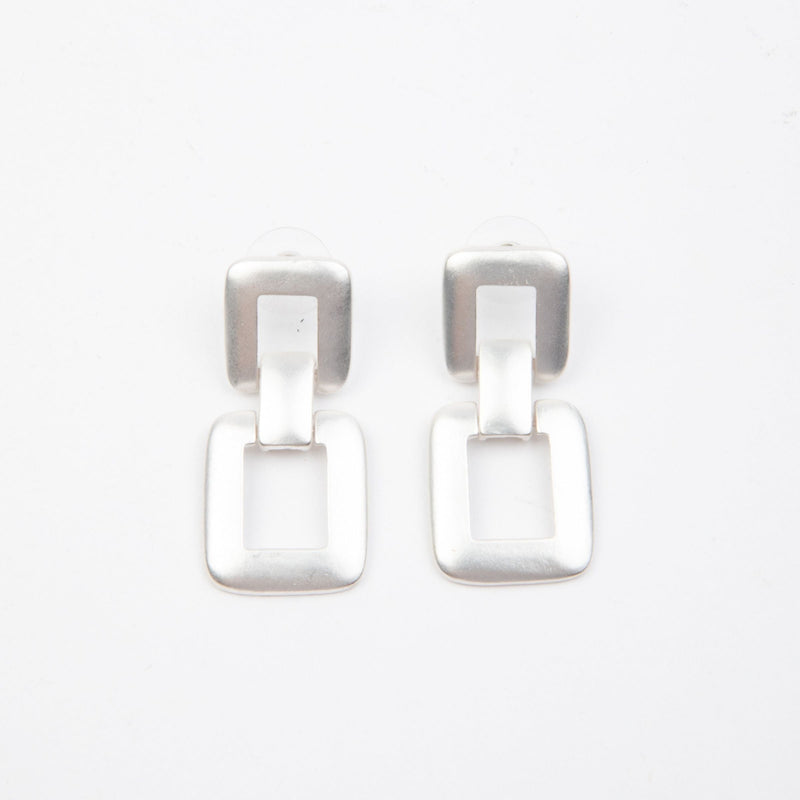 Square Link Earrings Silver